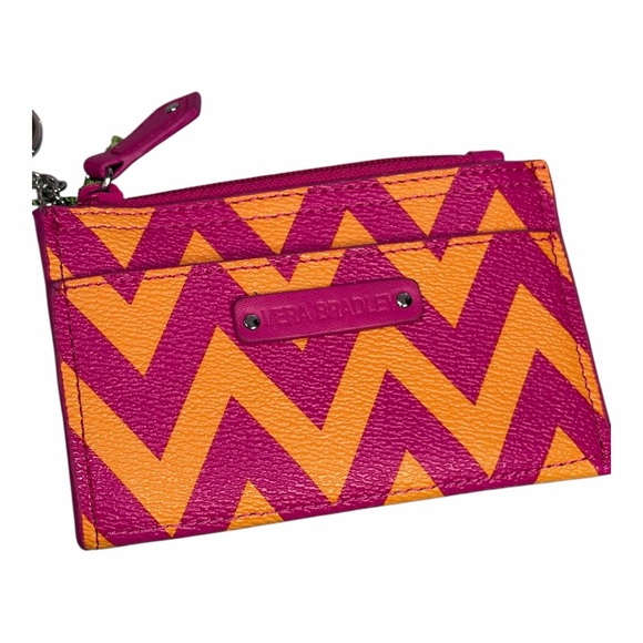 Vera Bradley Pink and Orange Ziggy Zags Chevron Card Holder Keychain Wallet - Picture 2 of 4